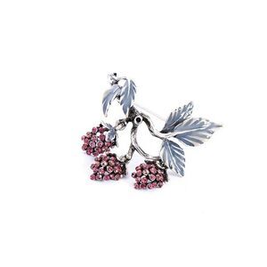 Enamel Crystal Acorn Flower Vintage Silver Brooch